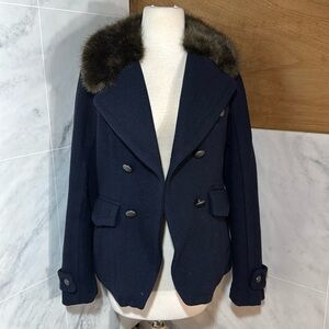 American Eagle Outfitter Wool Fur Collar Double Breast Peacoat Jacket size M